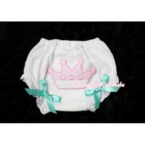 Sweet Crown Print White Panties Bloomers with Aqua Blue Bows LD33 