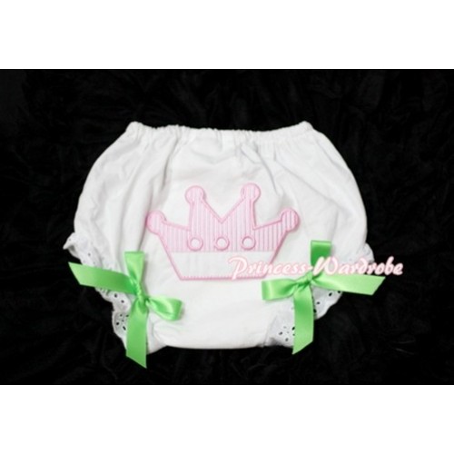 Sweet Crown Print White Panties Bloomers with Lime Green Bows LD34 