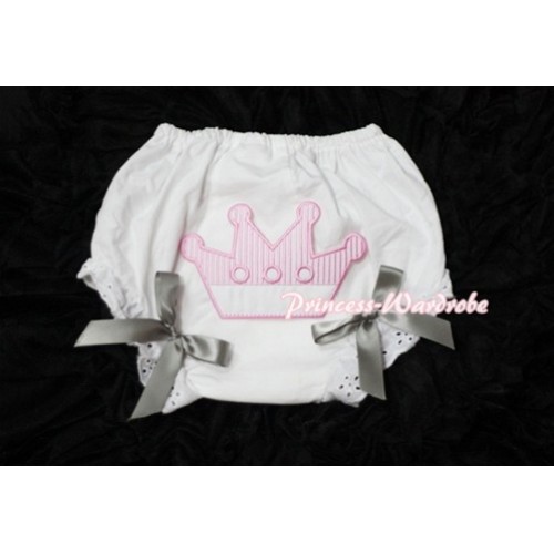 Sweet Crown Print White Panties Bloomers with Grey Bows LD38 