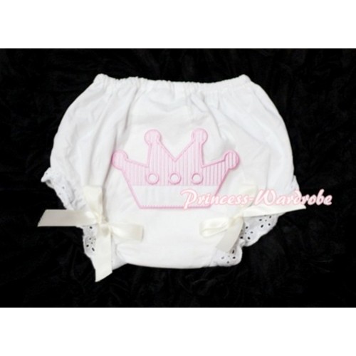 Sweet Crown Print White Panties Bloomers with Cream White Bows LD36 