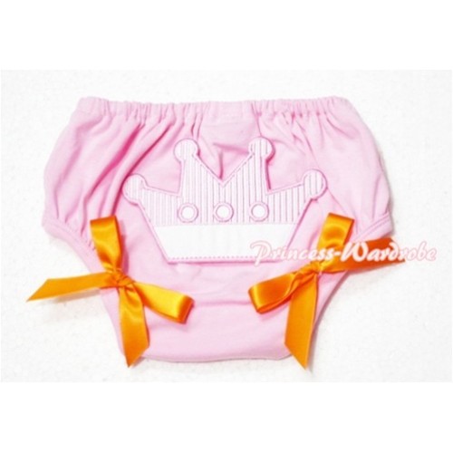 Sweet Crown Print Light Pink Panties Bloomers Orange Bows LD48 