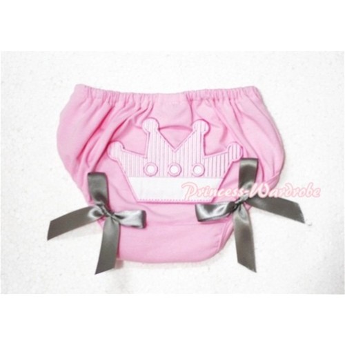Sweet Crown Print Light Pink Panties Bloomers Grey Bows LD54 