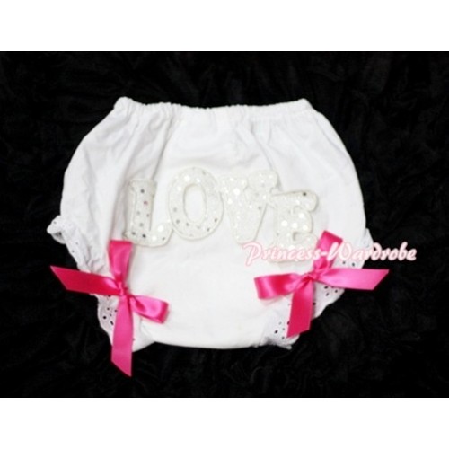 Sweet Spakle LOVE Print White Panties Bloomers with Hot Pink Bows LD58 