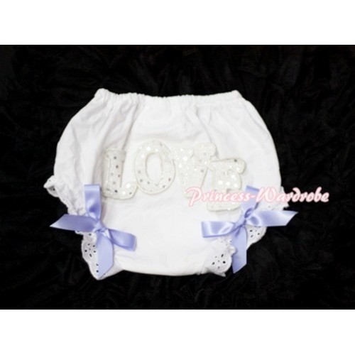 Sweet Spakle LOVE Print White Panties Bloomers with Lavender Bows LD59 