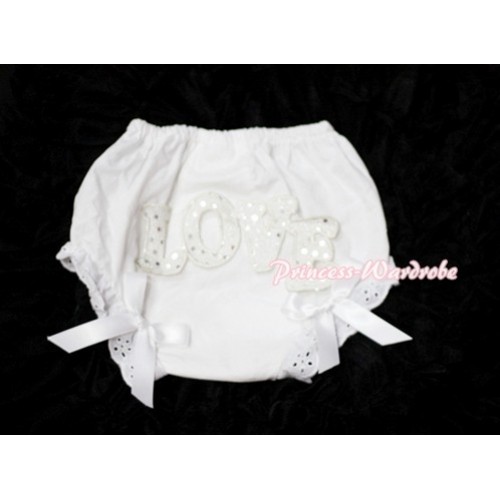 Sweet Spakle LOVE Print White Panties Bloomers with White Bows LD61 