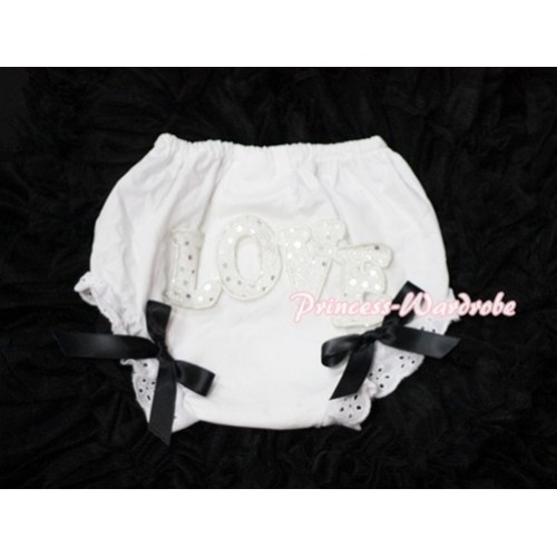 Sweet Spakle LOVE Print White Panties Bloomers with Black Bows LD62 