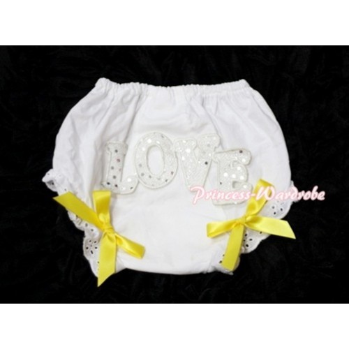 Sweet Spakle LOVE Print White Panties Bloomers with Yellow Bows LD63 