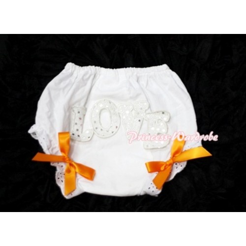 Sweet Spakle LOVE Print White Panties Bloomers with Orange Bows LD64 