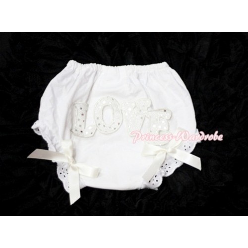 Sweet Spakle LOVE Print White Panties Bloomers with Cream White Bows LD69 
