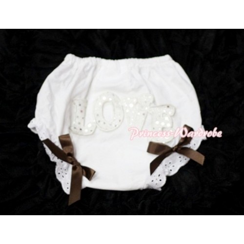 Sweet Spakle LOVE Print White Panties Bloomers with Brown Bows LD70 