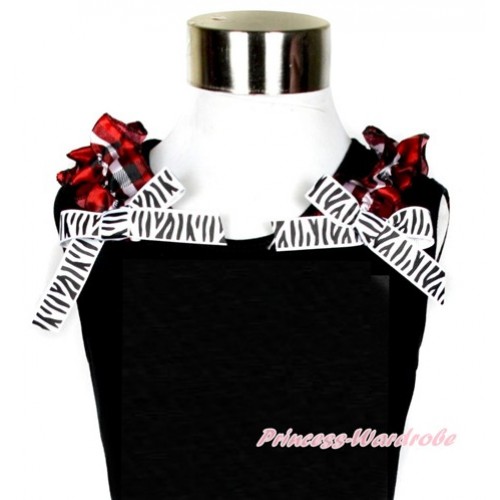Black Tank Top with Red Black Checked Ruffles and Zebra Bow TB573 