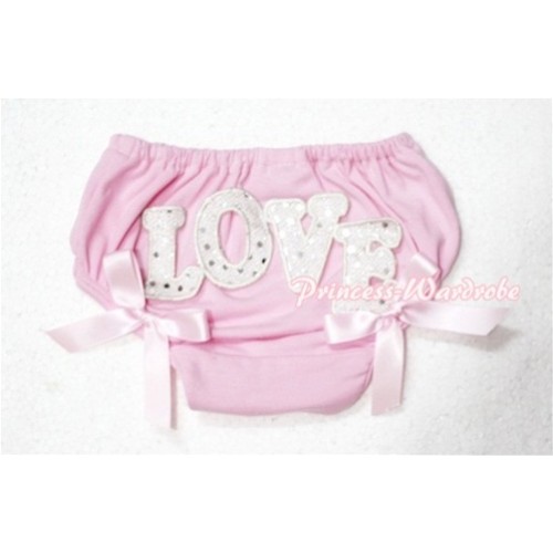 Sweet Spakle LOVE Print Light Pink Panties Bloomers with Light Pink Bows LD73 