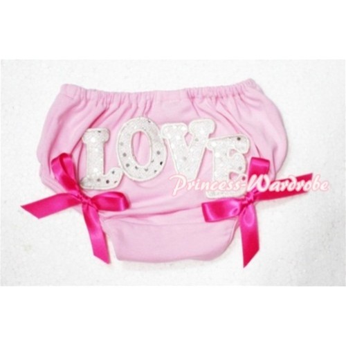Sweet Spakle LOVE Print Light Pink Panties Bloomers with Hot Pink Bows LD74 
