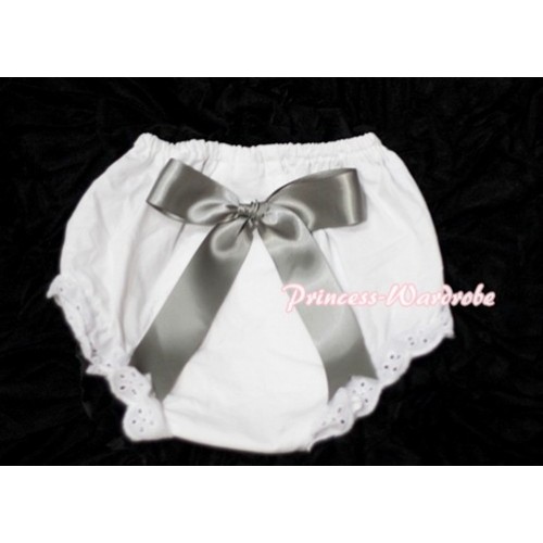 White Bloomers & Silver Grey Big Bow BC107 