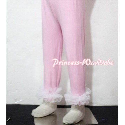 Pink Cotton Leggings Trousers with White Ruffles TU18 