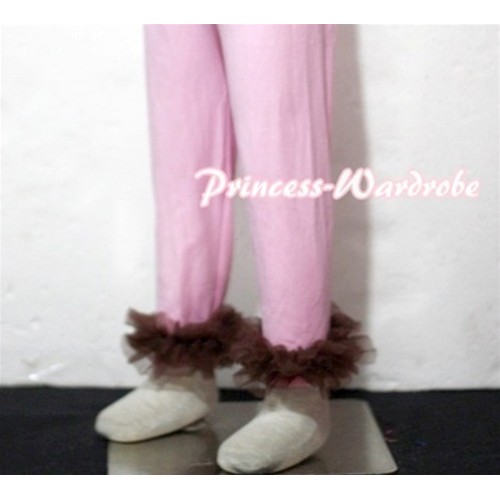 Pink Cotton Leggings Trousers with Brown Ruffles TU20 