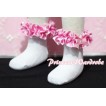 Plain Style Pure White Socks with Hot Pink Polka Dots Ruffles and Bow H200 