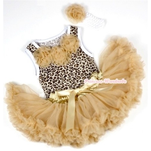 Leopard Newborn Pettitop with Goldenrod Rosettes with Goldenrod Newborn Pettiskirt With White Headband Goldenrod Rose NP022 