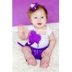 Dark Purple Big Bow Dark Purple Rose Panties Bloomers with Matching White Tank Top with Bunch Of Dark Purple Rosettes & Bow With Dark Light Purple Ribbon Bow 3PC Set LD216 