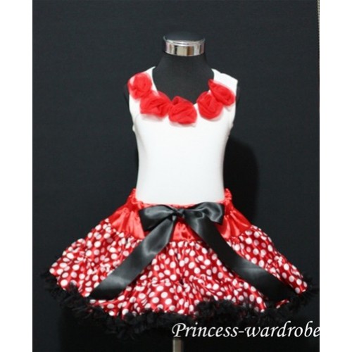 White Tank Tops with Red Rosettes & Minnie Red White Polka Dots Pettiskirt M30 