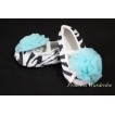 Baby Zebra Crib Shoes with Light Blue Rosettes S02 