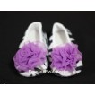 Baby Zebra Crib Shoes with Dark Purple Rosettes S07 