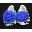 Baby Zebra Crib Shoes with Royal Blue Rosettes S09 