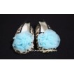 Baby Leopard Crib Shoes with Light Blue Rosettes S13 
