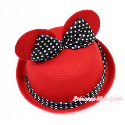 Red Minnie Ear with Black White Dots Bow Bowler Hat H794 