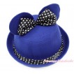 Royal Blue Minnie Ear with Black White Dots Bow Bowler Hat H795 