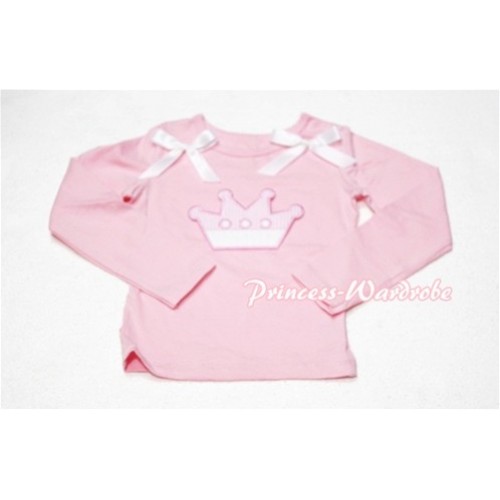 Cute Pink Crown Pink Long Sleeves Top with White Ribbon TW125 