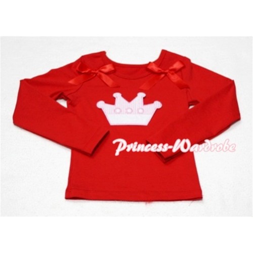 Cute Pink Crown Red Long Sleeves Top with Hot Red Ribbon TW132 