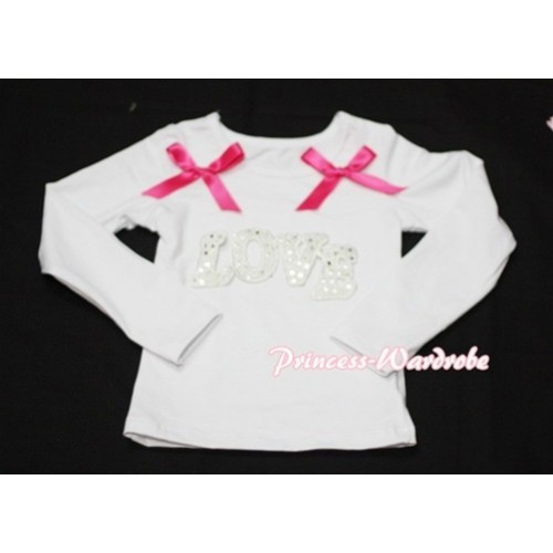 Spakle LOVE Print White Long Sleeves Top with Hot Pink Ribbon TW141 
