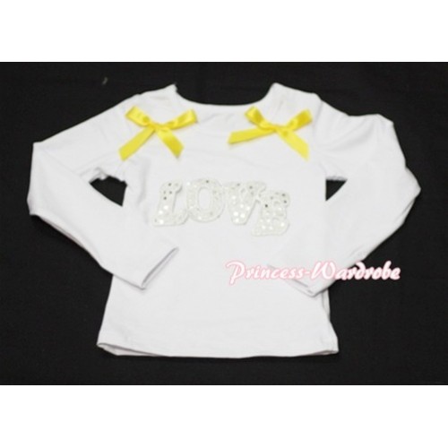 Spakle LOVE Print White Long Sleeves Top with Yellow Ribbon TW147 