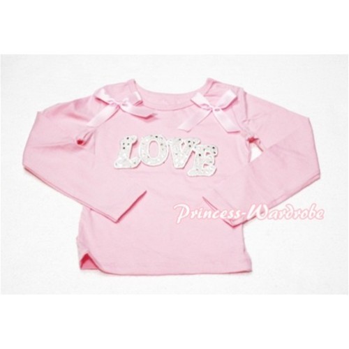 Spakle LOVE Print Pink Long Sleeves Top with Light Pink Ribbon TW173 