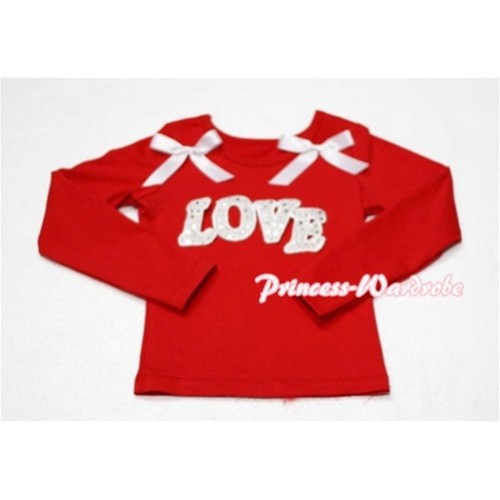 Spakle LOVE Print Red Long Sleeves Top with White Ribbon TW177 