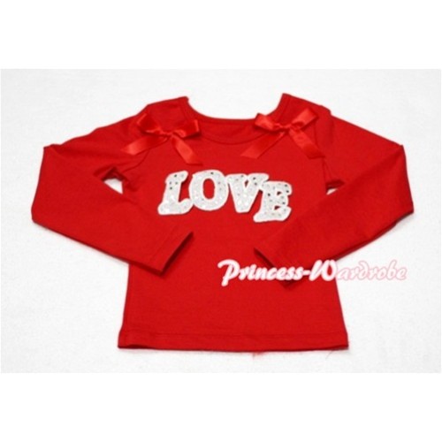 Spakle LOVE Print Red Long Sleeves Top with Red Ribbon TW178 