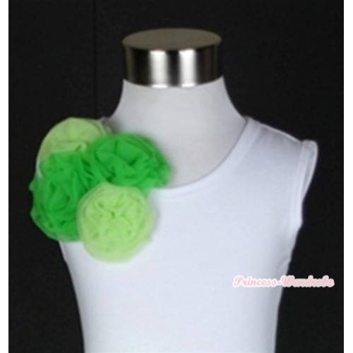White Tank Top with Bunch of Light Green Dark Green RosettesTB229 