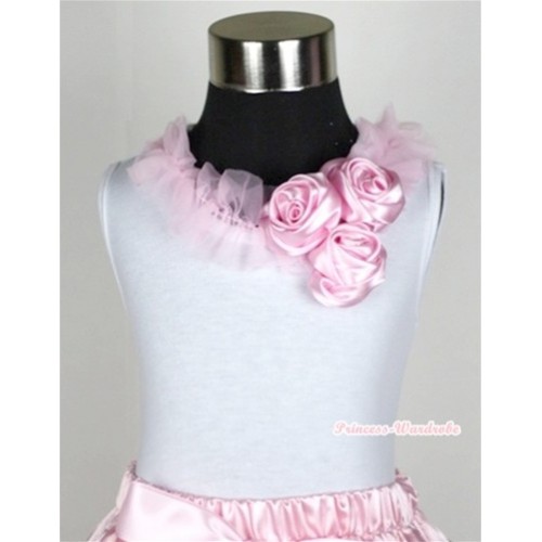 White Top with a Bunch of Light Pink Satin Rosettes & Light Pink Lacing TB256 