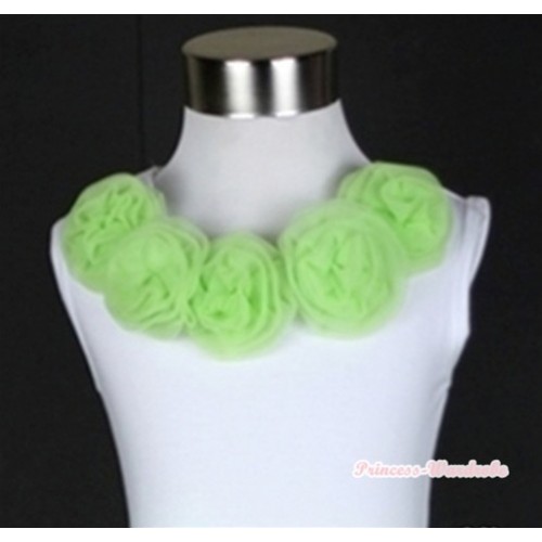 White Tank Tops with Light Green Rosettes T482 