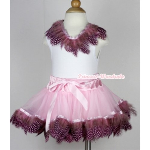 White Tank Top with Light Pink Feather Lacing With Light Pink Feather Pettiskirt NG1122 