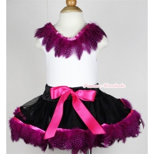 White Tank Top with Hot Pink Feather Lacing With Black Mix Hot Pink Feather Pettiskirt NG1123 