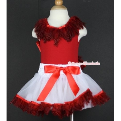 Red Tank Top with Red Feather Lacing With White Mix Red Feather Pettiskirt NG1125 