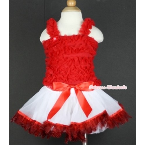 Red Baby Ruffles Tank Top with White Mix Red Feather Baby Pettiskirt NR44 