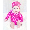Hot Pink White Polka Dots Long Sleeve Baby Jumpsuit with Cap Set LH276 