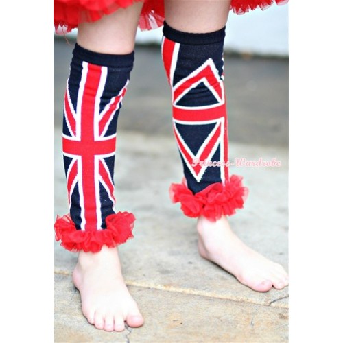 Newborn Baby Black British Flag Leg Warmers Leggings with Red Ruffles LG160 