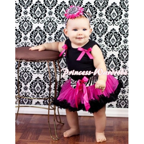 Black Newborn Pettitop & Hot Pink Bows with Zebra Hot Pink Black Newborn Pettiskirt NG212 