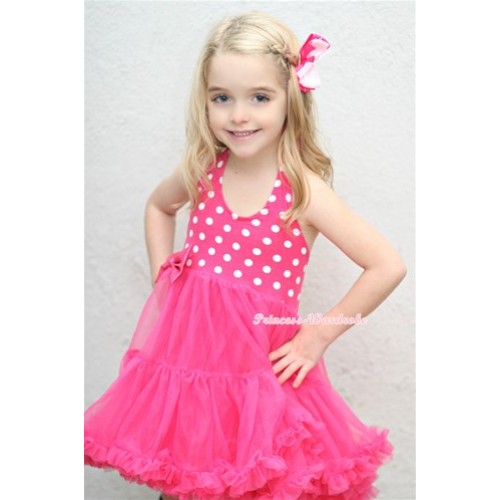 Hot Pink White Polka Dots with ONE-PIECE Petti Dress & Light Hot Pink Ribbon Bow LP21 