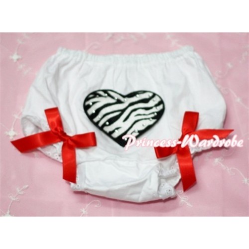 White Bloomers & Zebra Heart Print & Red Bows BL19 