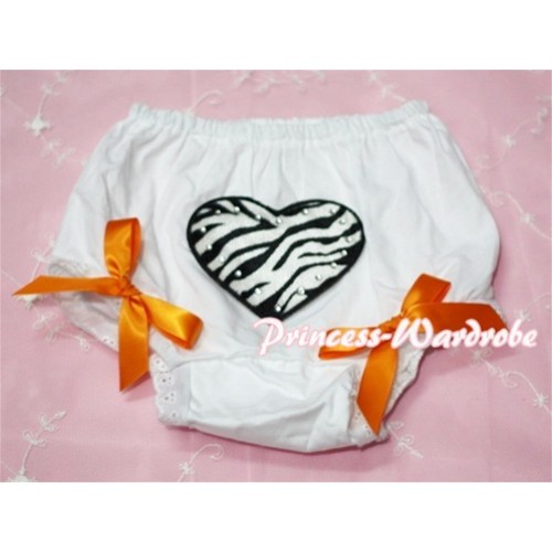 White Bloomers & Zebra Heart Print & Orange Bows BL20 
